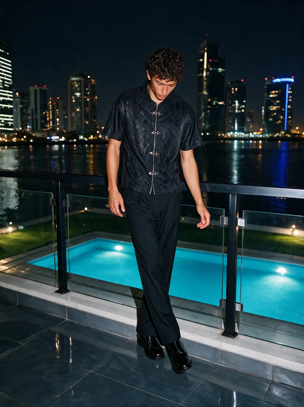 Black Crocodile-Leather Shirt