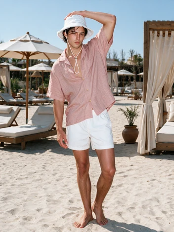 Pink cropped Fit Linen shirt