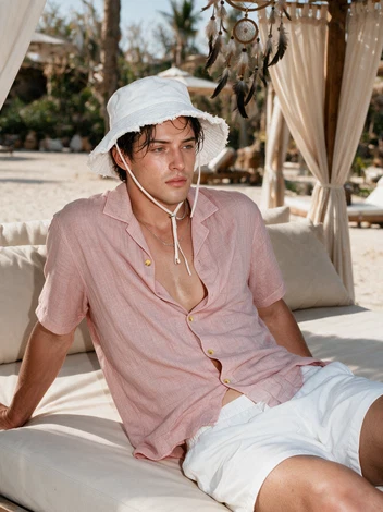 Pink cropped Fit Linen shirt