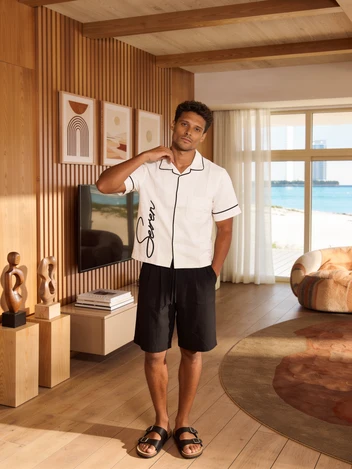 White Linen Shirt Black Trim