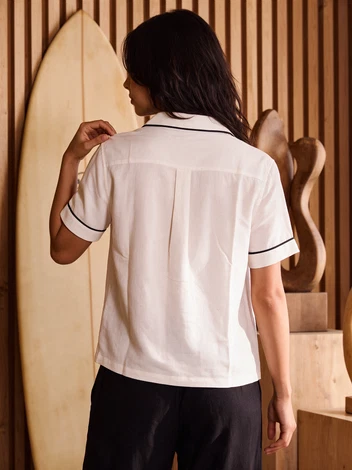White Linen Shirt Black Trim