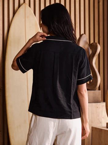Black Linen Shirt White Trim