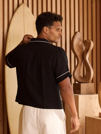 Black Linen Shirt White Trim