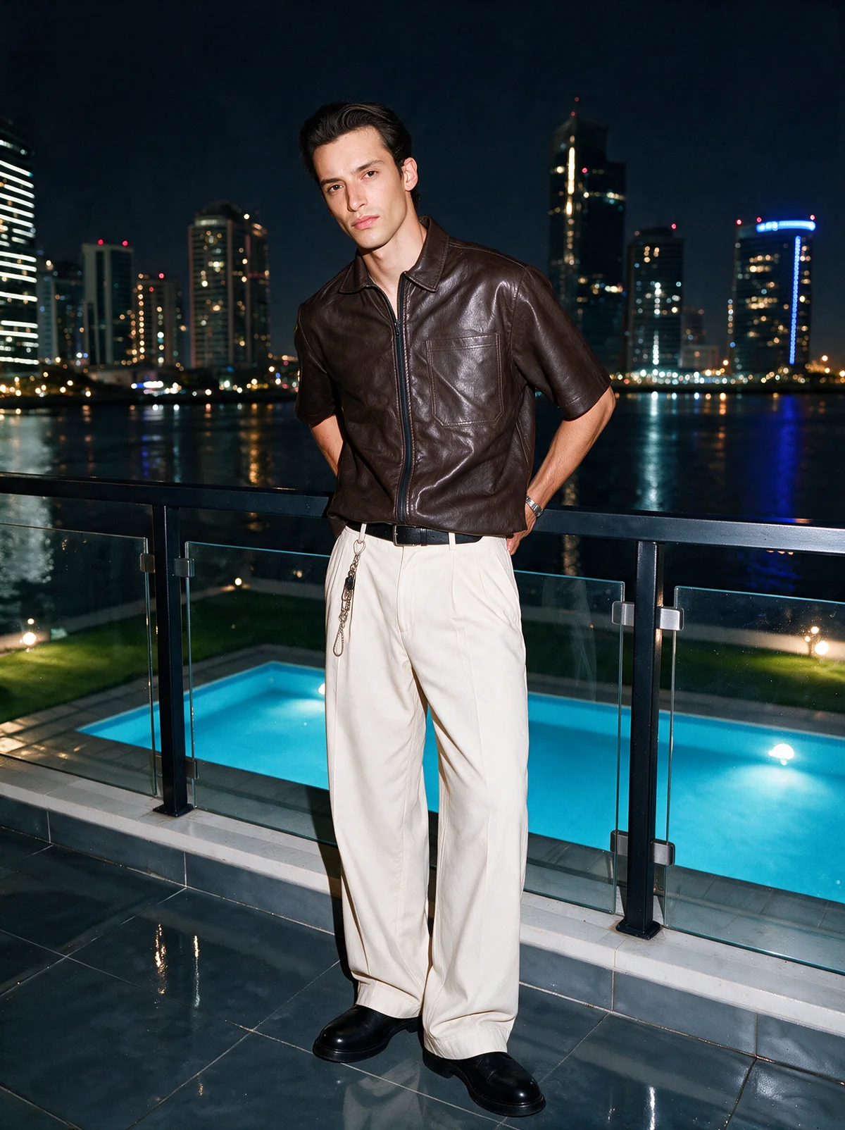 Brown Leather Zip-Up Shirt