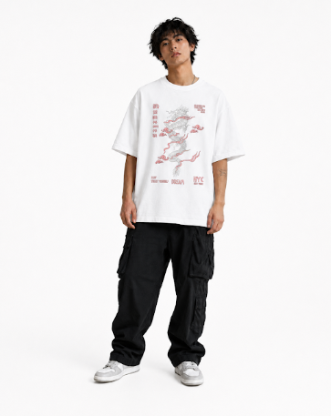 تيشيرت بوليفار جرافيك تنين ثقيل Oversized فاخر Unisex