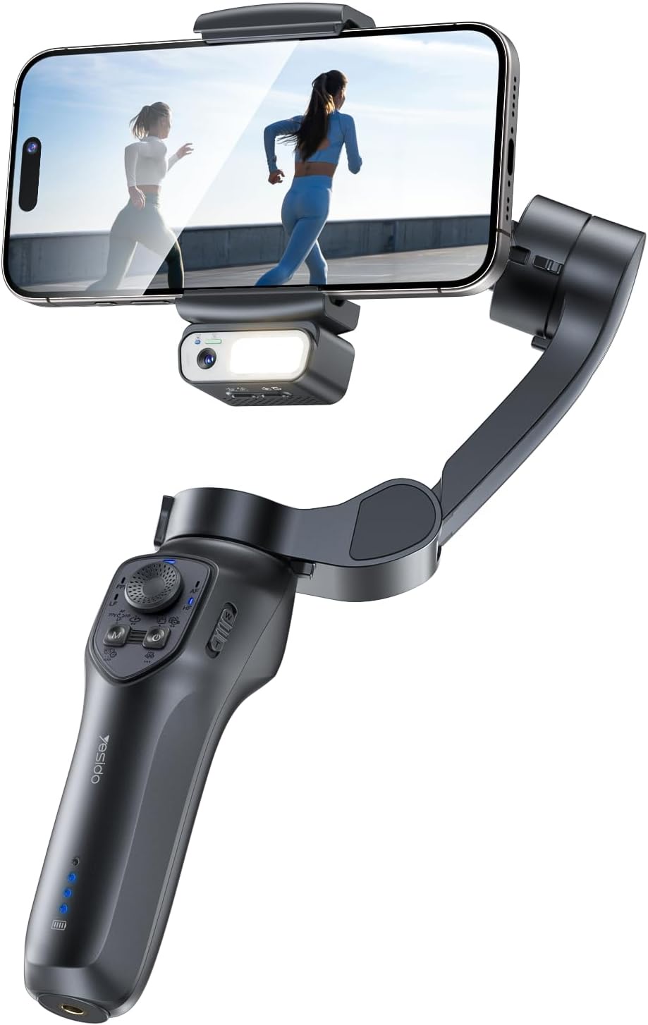 Yesido 3-Axis Gimbal Stabilizer, SF21 Face Tracking With Camera Powerful Battery Built-in Extra Fill Light - Black