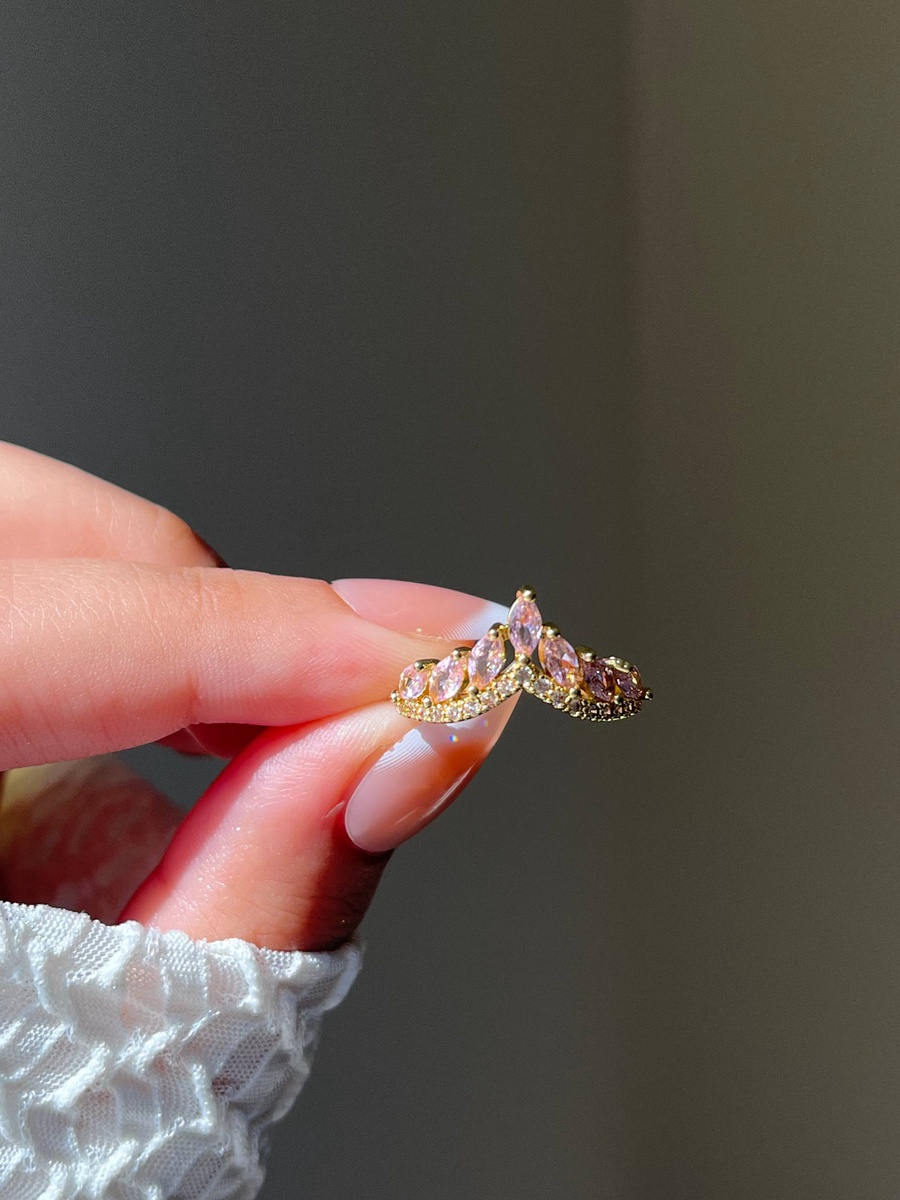 Gold Plated Pink Marquise Crown Ring