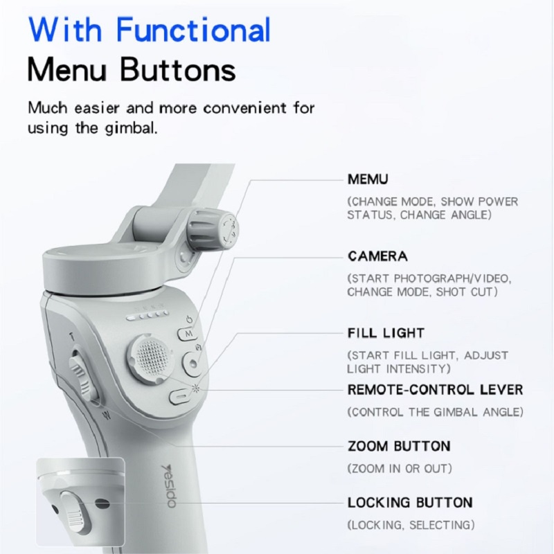 Yesido SF18 360° AI Auto Face Tracking Handheld Gimbal Stabilizer & Selfie Stick Tripod – Grey