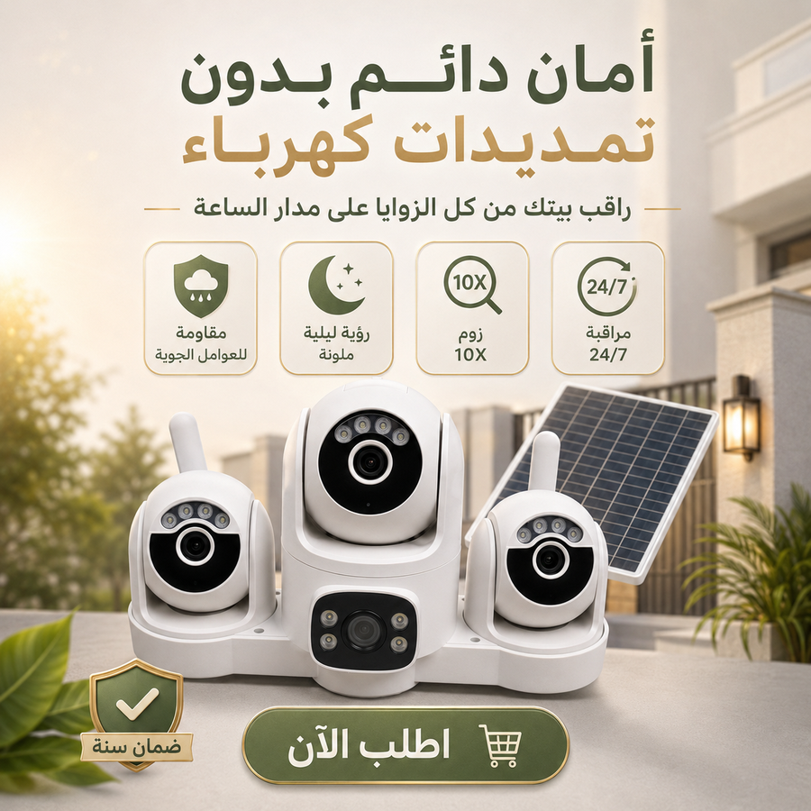كاميرا HONTON S45 رباعية العدسات بالطاقة الشمسية — راقب بيتك من كل الزوايا بدون تمديدات كهرباء