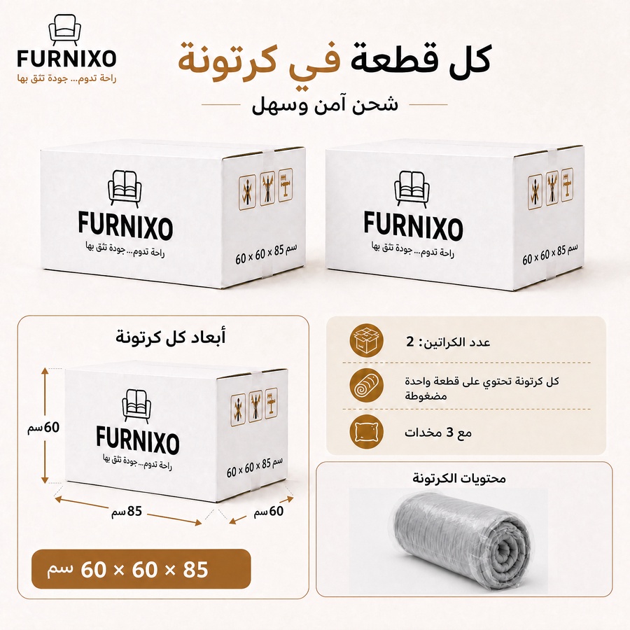 فورنكسو - FURNIXO ركنة أڤرو مضغوطة، ركنة L مودرن من الإسفنج المضغوط– لون #03 - رصاصي