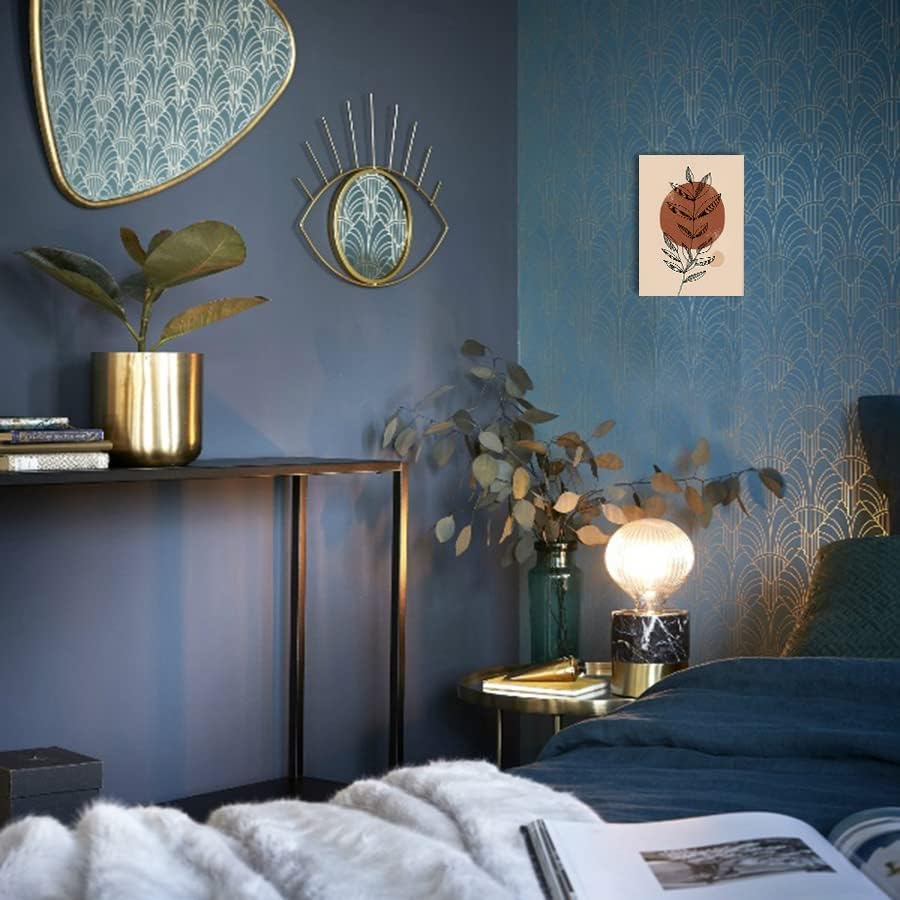 Canvas Print Wall Art Bohemian Mid-Century Semi Circle Pictures Boho Plant Abstract Artwork 12x16 inch 3 Panels for Kitchen