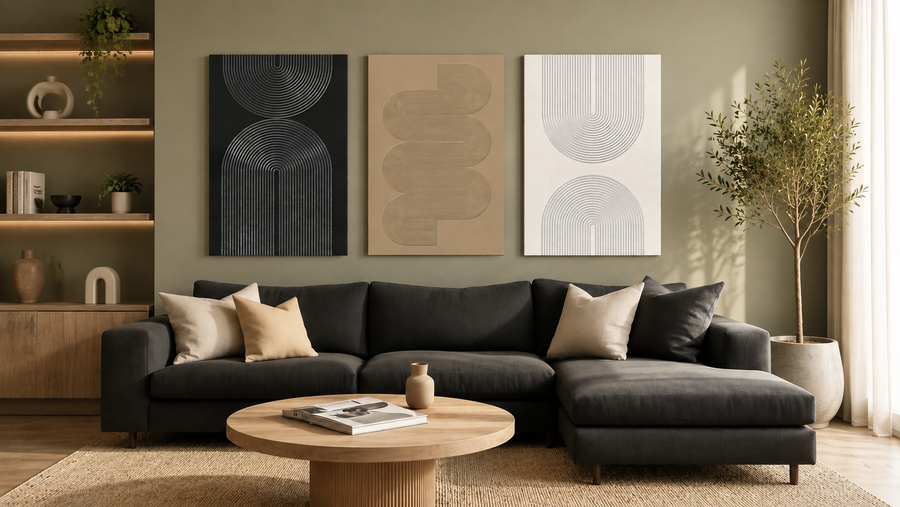 Black and White Neutral Abstract Wall Art, 3 Piece Minimalist Canvas Prints Paintings Artwork for Walls, Boho Geometric Pictures for Living Room Hallway Office Wall Decor 