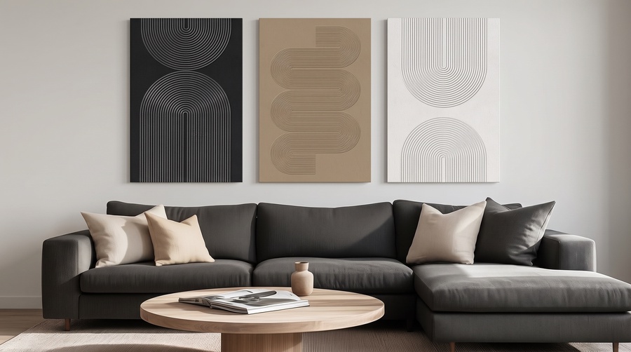 Black and White Neutral Abstract Wall Art, 3 Piece Minimalist Canvas Prints Paintings Artwork for Walls, Boho Geometric Pictures for Living Room Hallway Office Wall Decor 