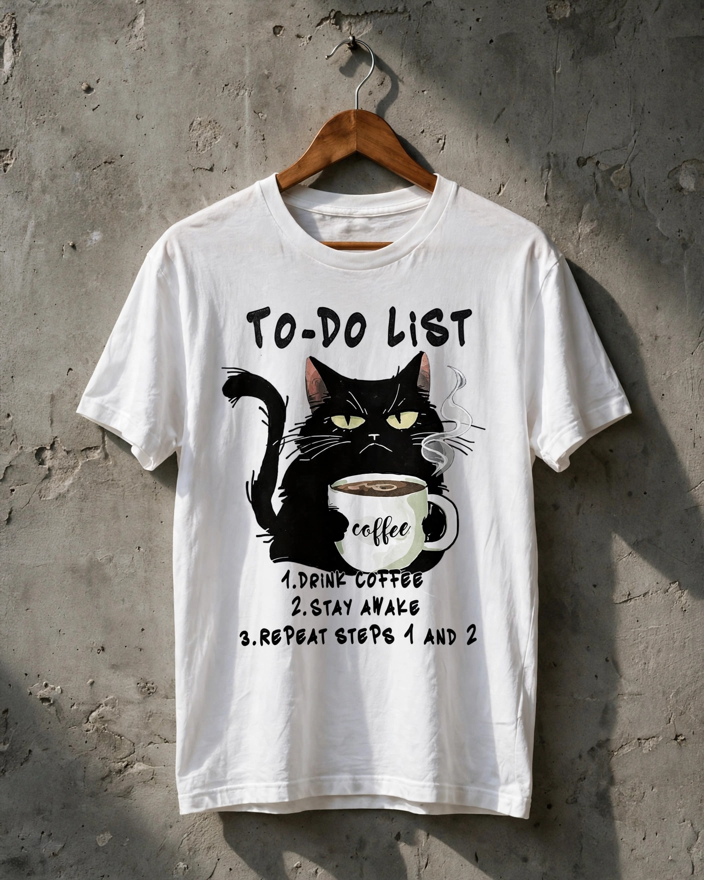 تيشيرت قطة سوداء مضحك - To-Do List قهوة لمحبي القطط والقهوة