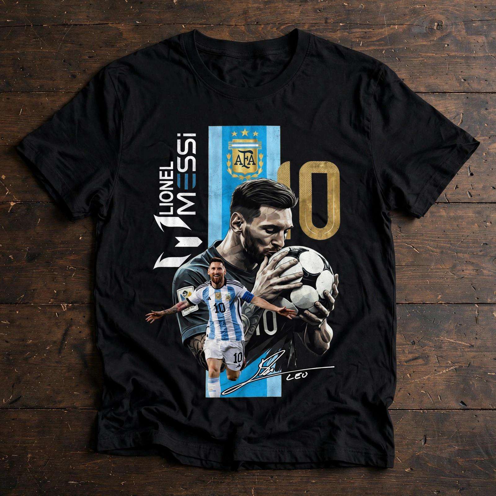  تيشيرت ميسي الأرجنتين رقم 10 - تصميم ليونيل ميسي بطل كأس العالم 