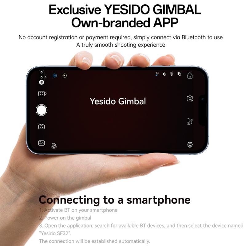Yesido SF32 3-Axis Gimbal Stabilizer with AI Face Tracking, Built-in Fill Light, Extension Rod & Focus Wheel - Black
