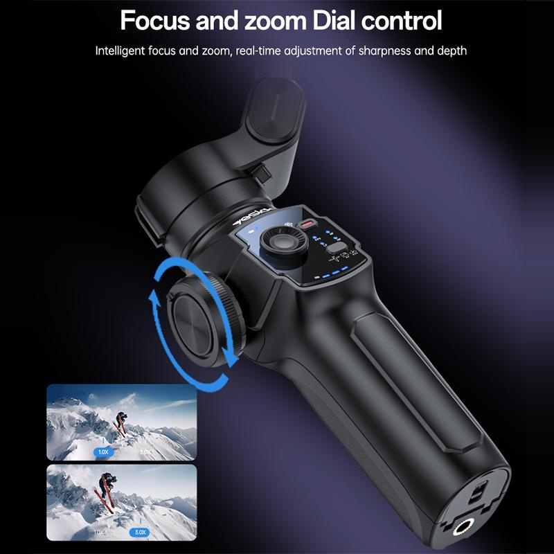 Yesido SF32 3-Axis Gimbal Stabilizer with AI Face Tracking, Built-in Fill Light, Extension Rod & Focus Wheel - Black