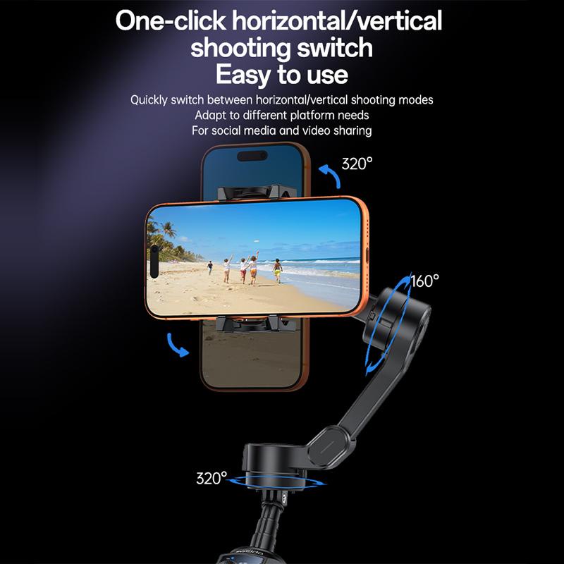 Yesido SF32 3-Axis Gimbal Stabilizer with AI Face Tracking, Built-in Fill Light, Extension Rod & Focus Wheel - Black