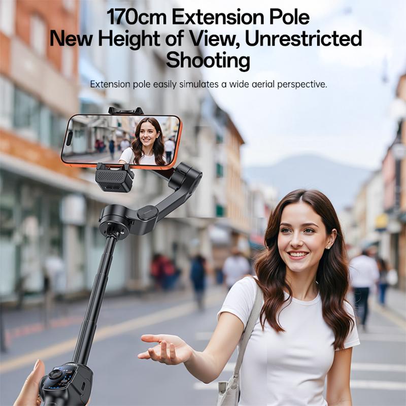 Yesido SF32 3-Axis Gimbal Stabilizer with AI Face Tracking, Built-in Fill Light, Extension Rod & Focus Wheel - Black