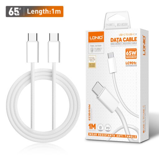 لادنيو داتا كابل تايب - سي - تو - تايب - سي 1متر -65وات -LDNIO Data Cable TYPE-C TO TYPE-C (65W) (1M) - LC901C