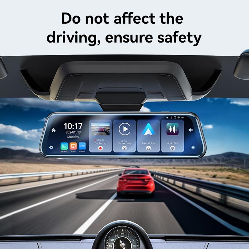 Yesido KM24 9.66" HD Mirror Dash Cam with CarPlay, Android Auto, AirPlay & Dual Recording - Black