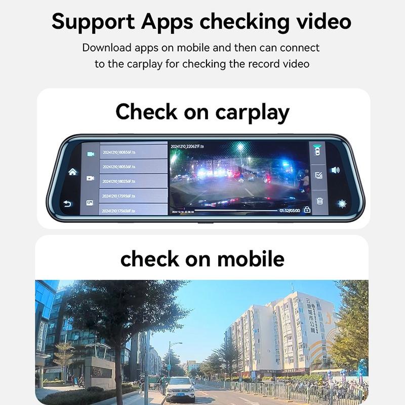 Yesido KM24 9.66" HD Mirror Dash Cam with CarPlay, Android Auto, AirPlay & Dual Recording - Black