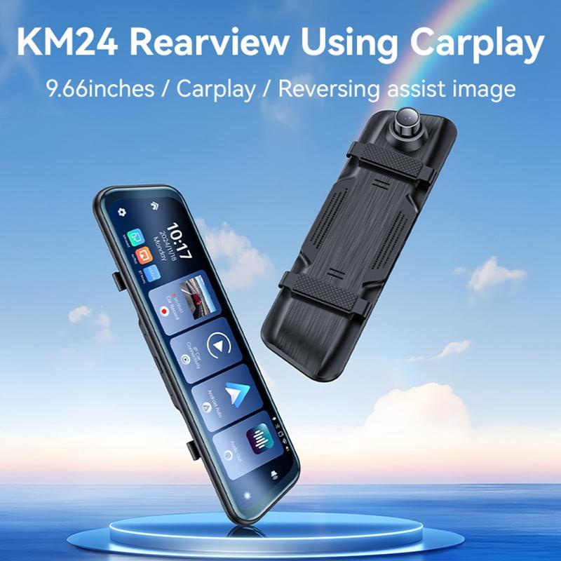 Yesido KM24 9.66" HD Mirror Dash Cam with CarPlay, Android Auto, AirPlay & Dual Recording - Black