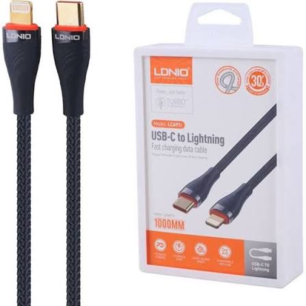 لادنيو فاست تشارجر داتا كابل تايب - سي - تو - لايتينج 1متر -30وات -LDNIO Fast Charging Data Cable TYPE-C TO Lightning (30W) (1000MM) - LC-691i