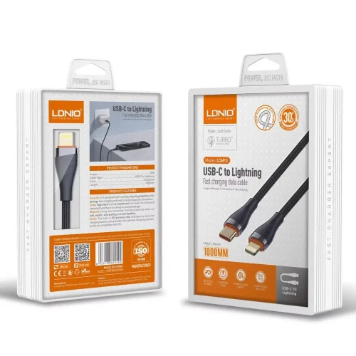 لادنيو فاست تشارجر داتا كابل تايب - سي - تو - لايتينج 1متر -30وات -LDNIO Fast Charging Data Cable TYPE-C TO Lightning (30W) (1000MM) - LC-691i