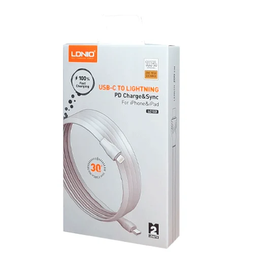 لادنيو فاست تشارجر داتا كابل تايب - سي - تو - لايتينج 2متر -30وات- LDNIO Fast Charging Data Cable TYPE-C TO Lightning (30W) (2M) - LC-132I