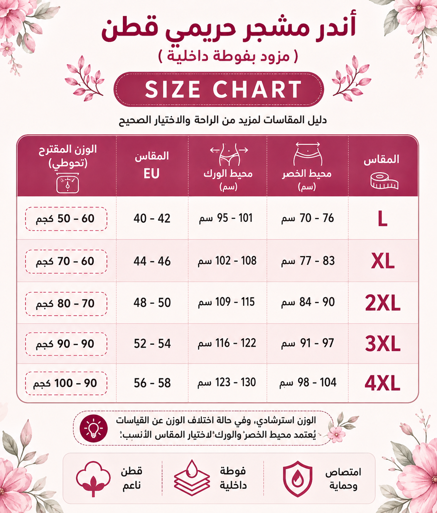 أندر حريمي مشجر قطن مزود بفوطة داخلية (دستة 12 قطعة)