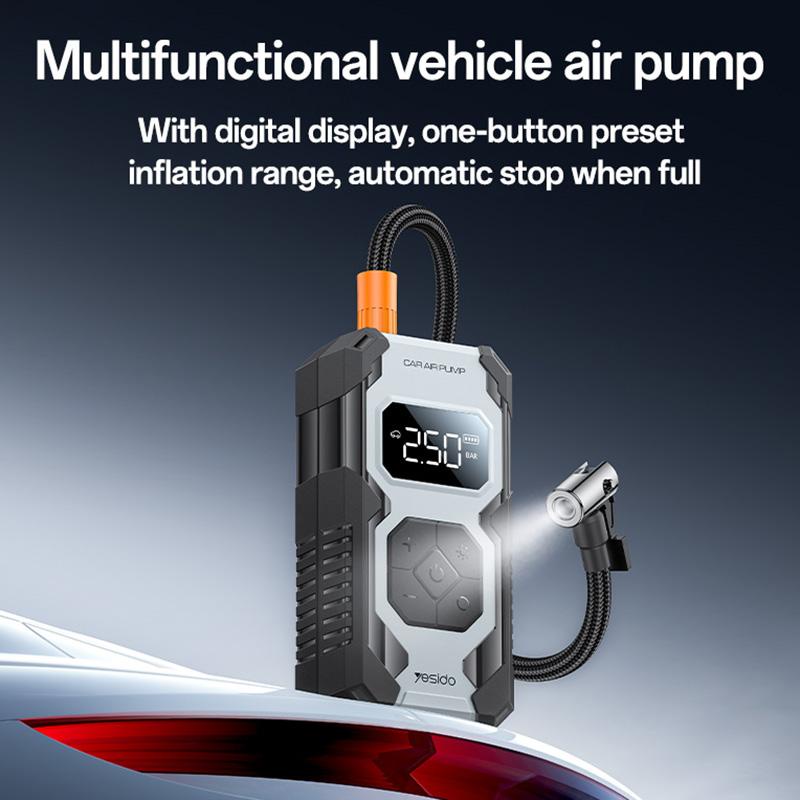 Yesido VC12 7800mAh Cordless Tire Inflator – Portable Digital Car Air Pump with LED Light & Auto-Shutoff (Black)