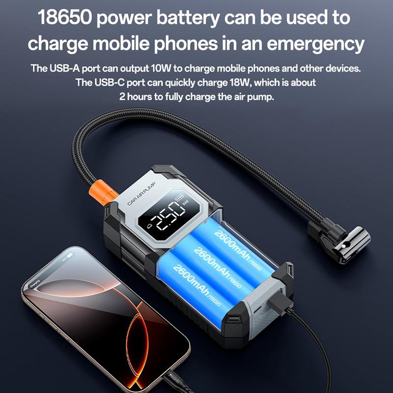 Yesido VC12 7800mAh Cordless Tire Inflator – Portable Digital Car Air Pump with LED Light & Auto-Shutoff (Black)