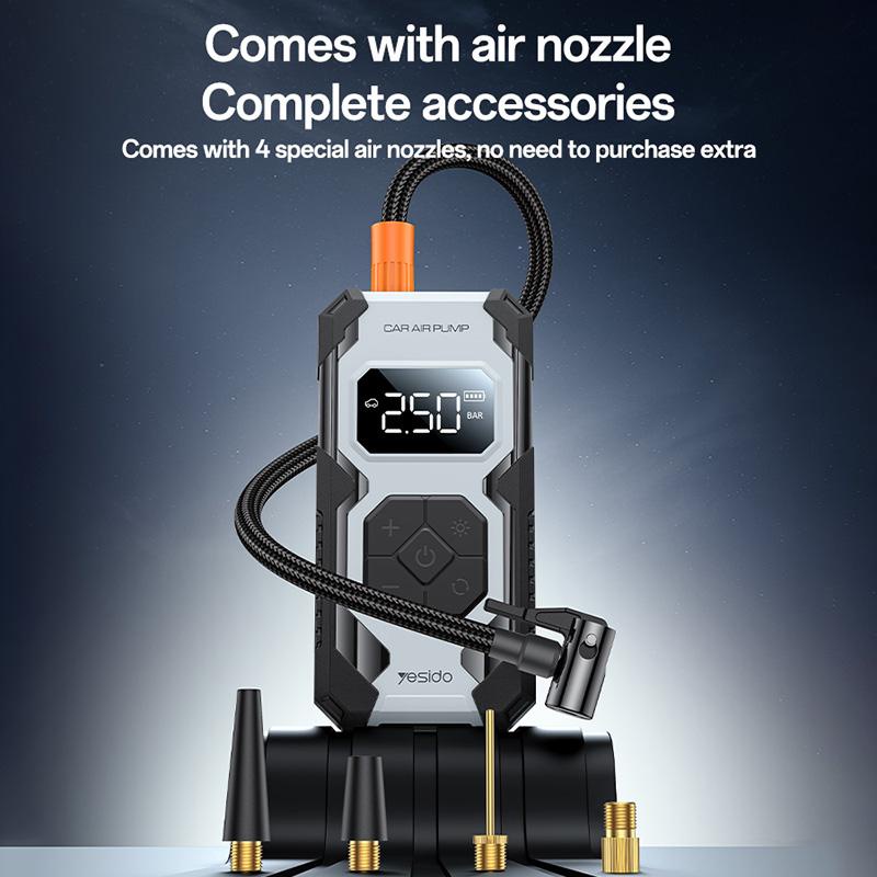 Yesido VC12 7800mAh Cordless Tire Inflator – Portable Digital Car Air Pump with LED Light & Auto-Shutoff (Black)