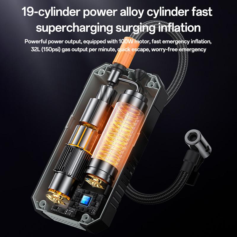 Yesido VC12 7800mAh Cordless Tire Inflator – Portable Digital Car Air Pump with LED Light & Auto-Shutoff (Black)