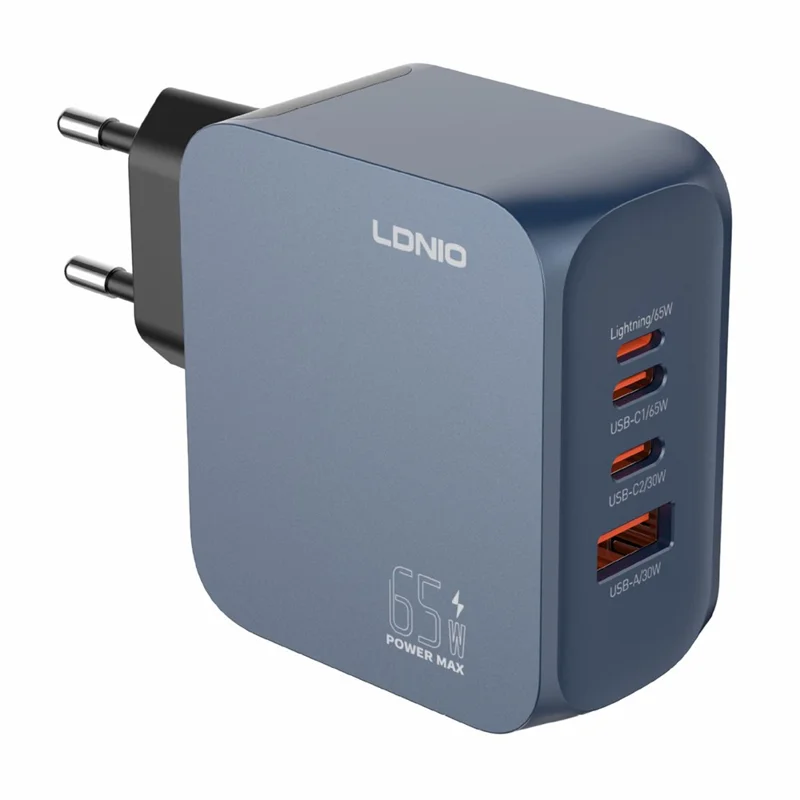 LDNIO Super-Fast Charger (GaN) With Cabel (Type-C to Type-C) + 4Port (2Type-C +1Lightning+USB-A) (65W) (100CM) - Q7 