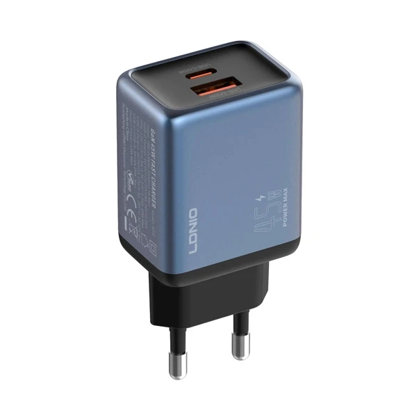 LDNIO Super-Fast Charger (GaN) With Cabel (Type-C to Type-C) + 2 Port (Type-C+USB-A) (65W) (100CM)-Model: Q12 