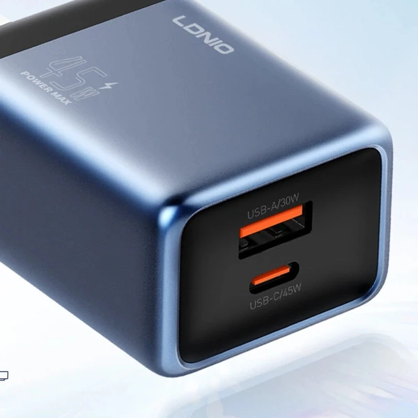 LDNIO Super-Fast Charger (GaN) With Cabel (Type-C to Type-C) + 2 Port (Type-C+USB-A) (65W) (100CM)-Model: Q12 