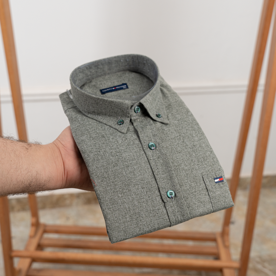 قميص Tommy كتان سادة QS5 | Regular Fit
