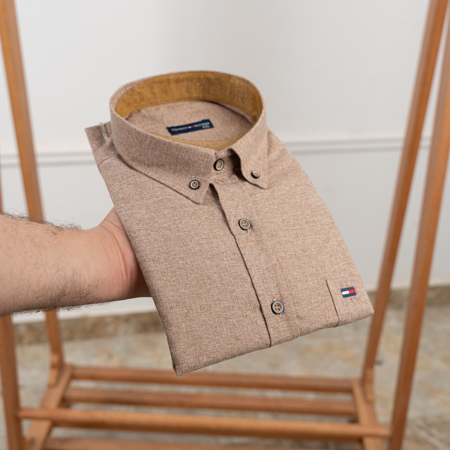 قميص Tommy كتان سادة QS5 | Regular Fit