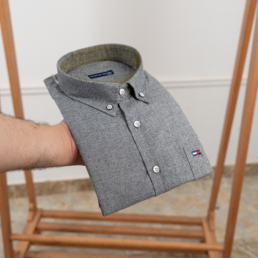 قميص Tommy كتان سادة QS5 | Regular Fit