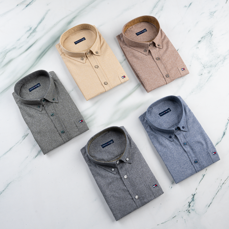قميص Tommy كتان سادة QS5 | Regular Fit