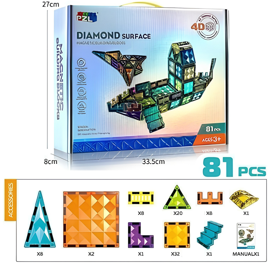 مكعبات البناء المغناطيسية بسطح دايموند 81 قطعة | Diamond Surface Magnetic Building Blocks