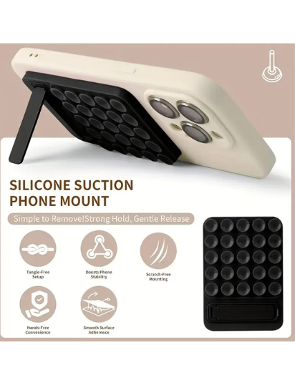 Silicone Suction Phone Mount with Foldable Desk Kickstand