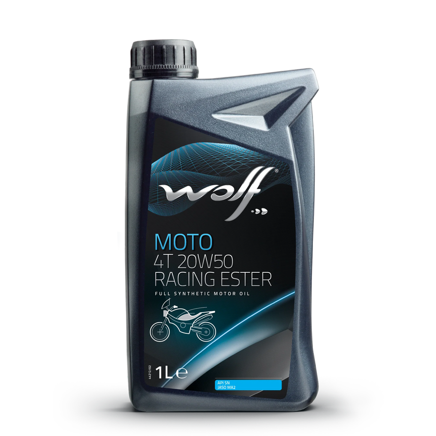 زيت موتسيكل ولف Wolf Moto 4T 20W50 Racing Ester - 1L تخليقي بالكامل 