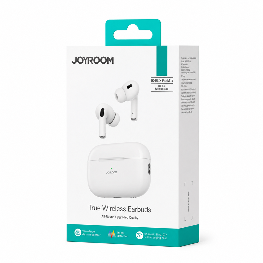 Joyroom JR-T03S  برو ماكس – سماعة لاسلكية بعزل ضوضاء ANC مع جراب حماية وضمان سنة من جويروم