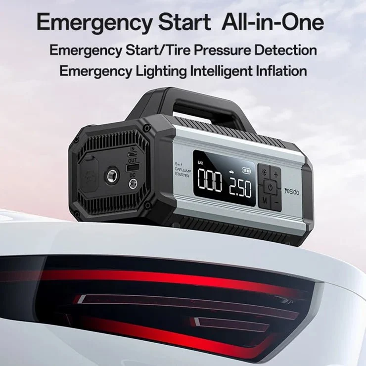 Yesido VC13 5-in-1 Car Jump Starter & Air Compressor – 10000mAh Battery Booster, Power Bank & LED Emergency Light