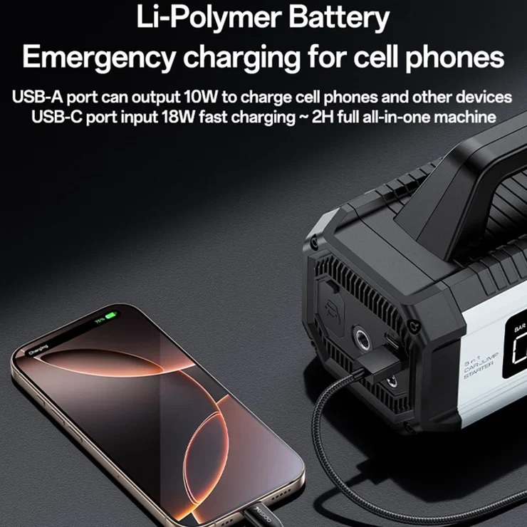 Yesido VC13 5-in-1 Car Jump Starter & Air Compressor – 10000mAh Battery Booster, Power Bank & LED Emergency Light