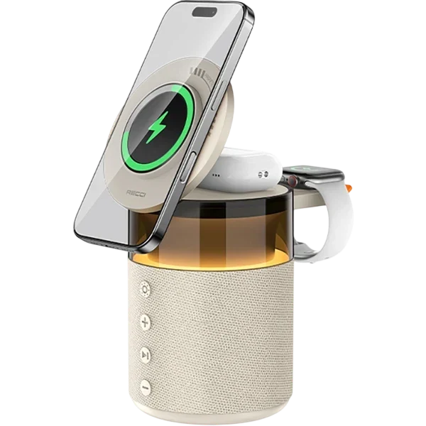 RECCI 5ini1 WIRELESS Charging15w Bluetooth SPEAKER RCW-51(ضمان 12 شهر) 
