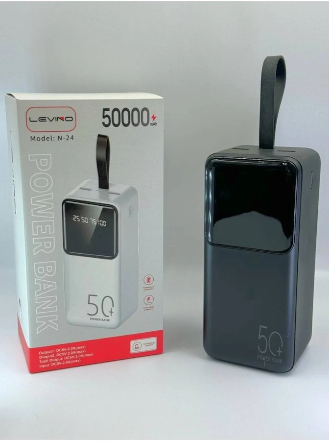 Levino N-24 50000mAh Power Bank – Ultra-High Capacity Portable Charger with LED Display & Fast Charging (Black)